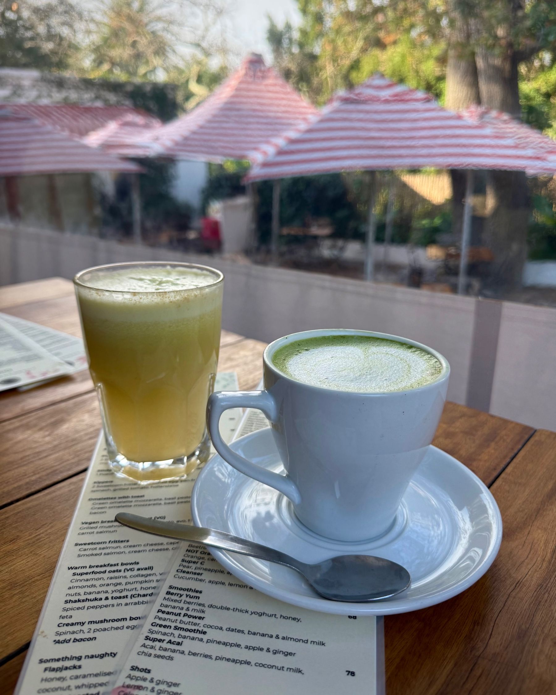 Super C juice and matcha latte at Chardonnay Deli High Constantia
