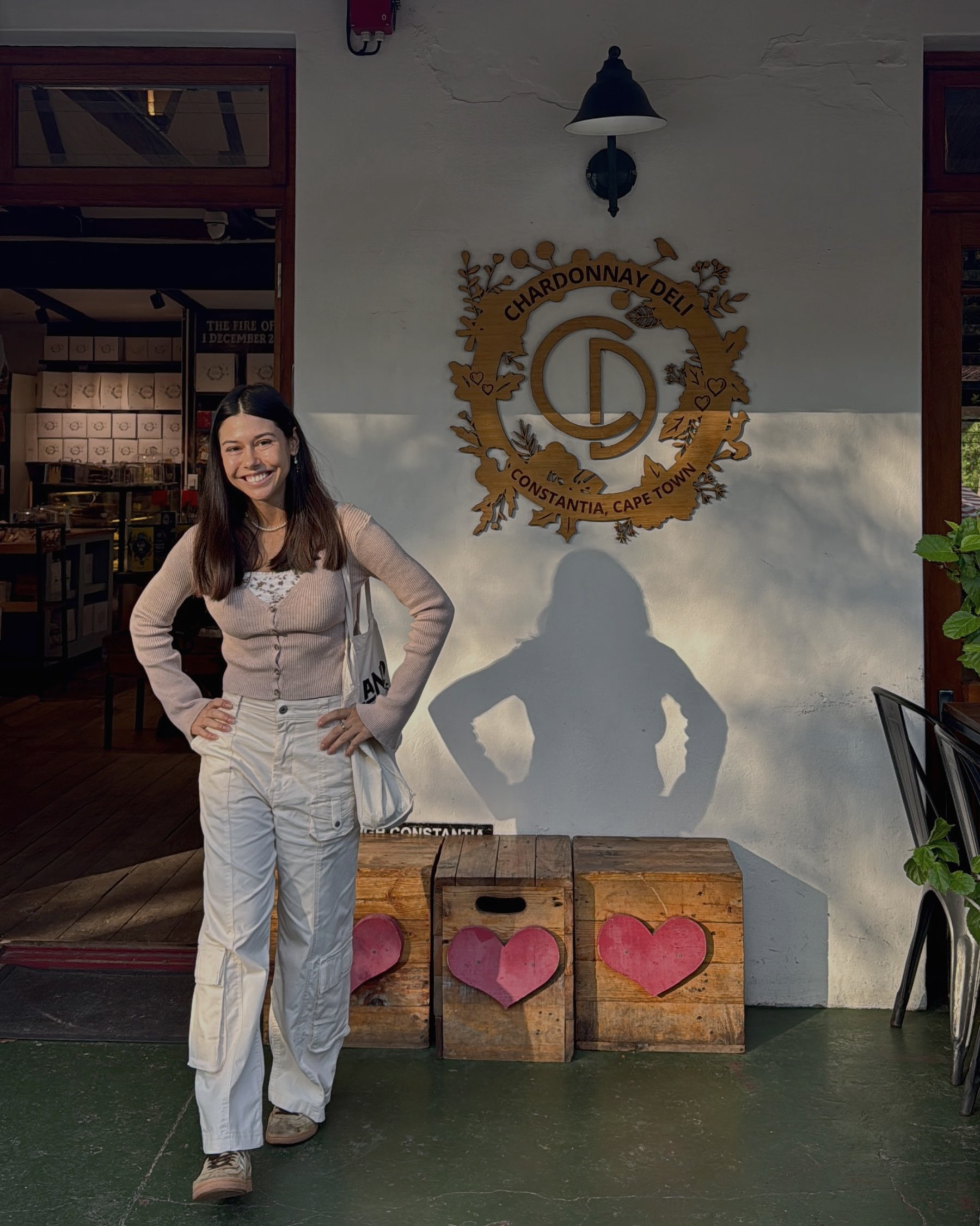 Paige at Chardonnay Deli High Constantia entrance in Cape Town
