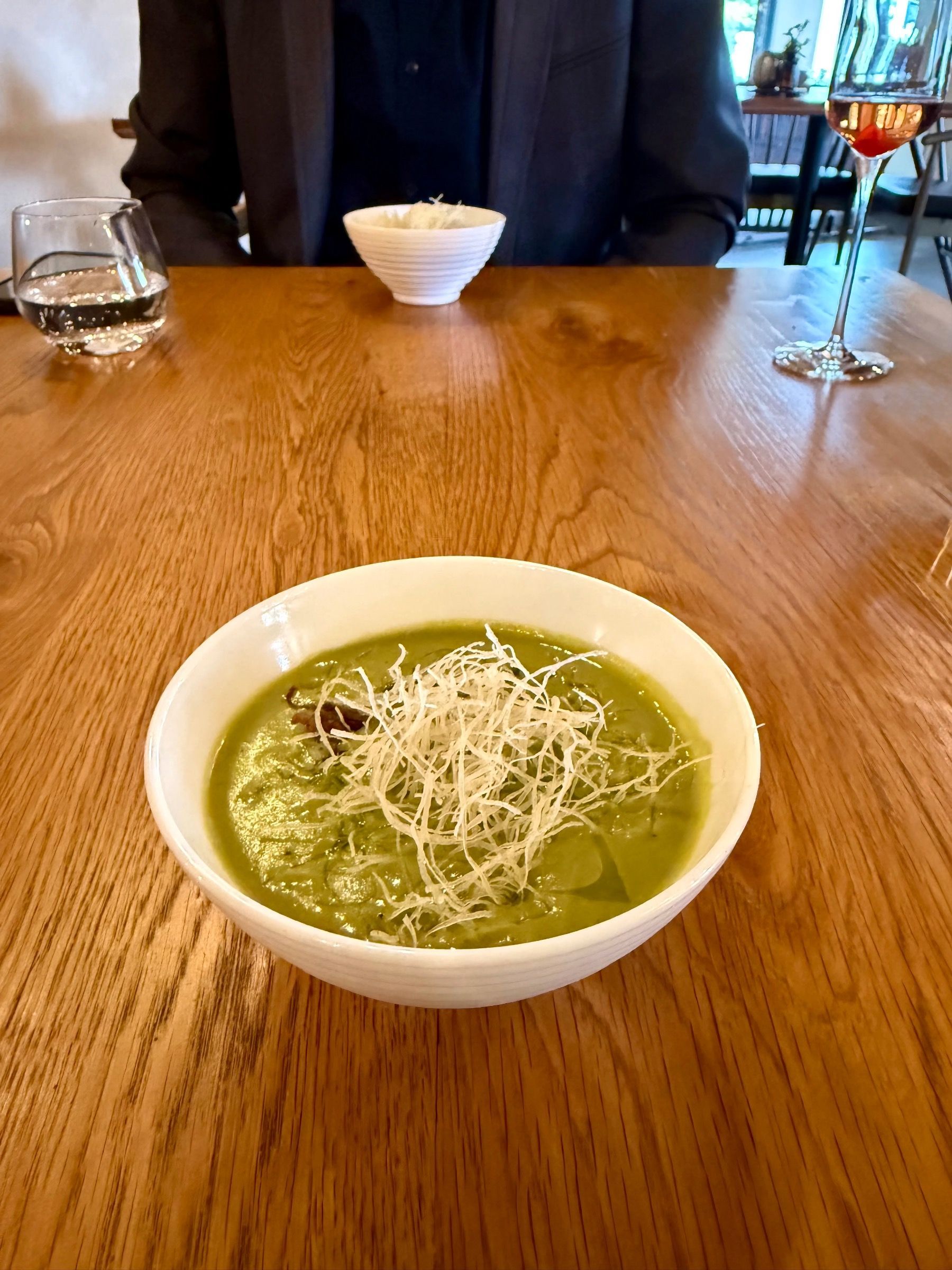 Soupe de Pois pea soup with pork belly and crispy kataifi at Eleven Franschhoek
