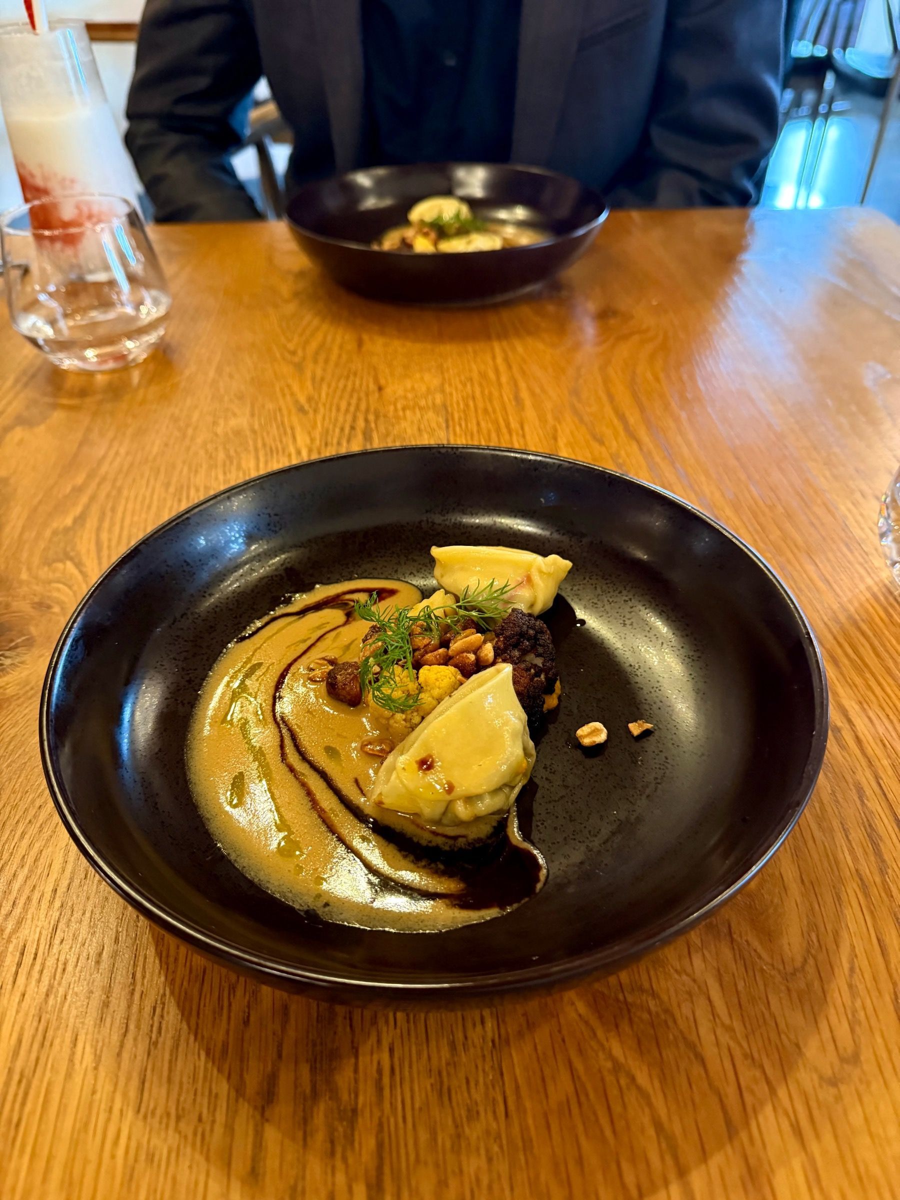Gemsbok tortellini with miso glaze and candied nuts at Eleven Franschhoek