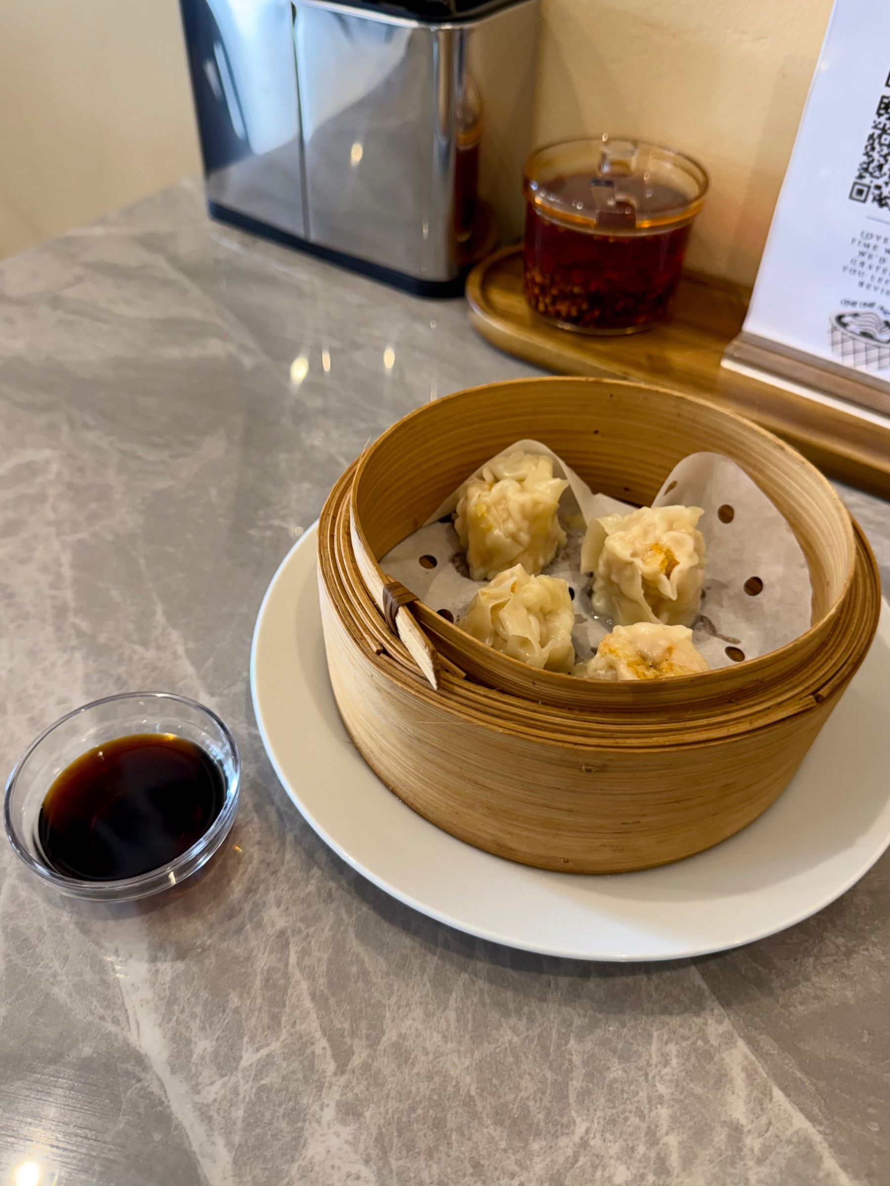 Prawn dim sum in bamboo steamer at I Love Pho