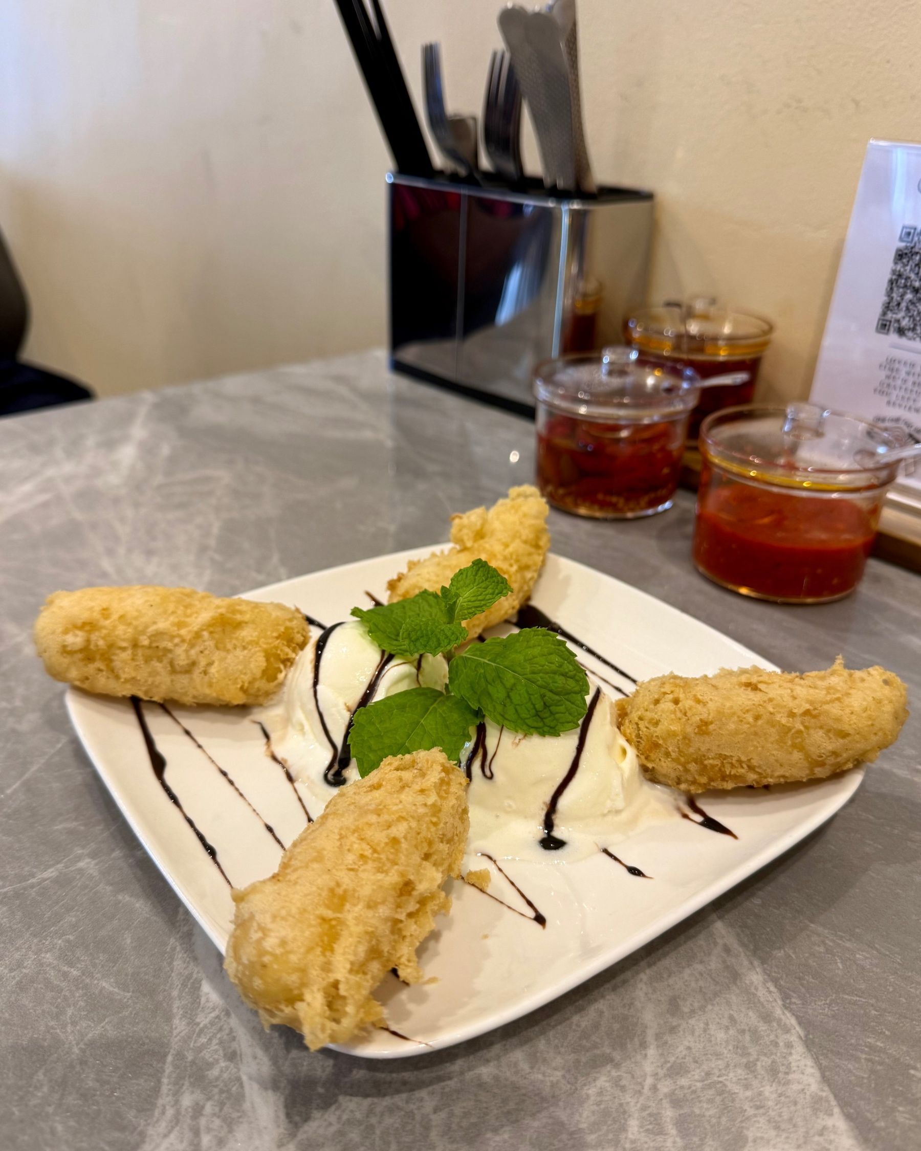 Fried banana dessert with ice cream at I Love Pho