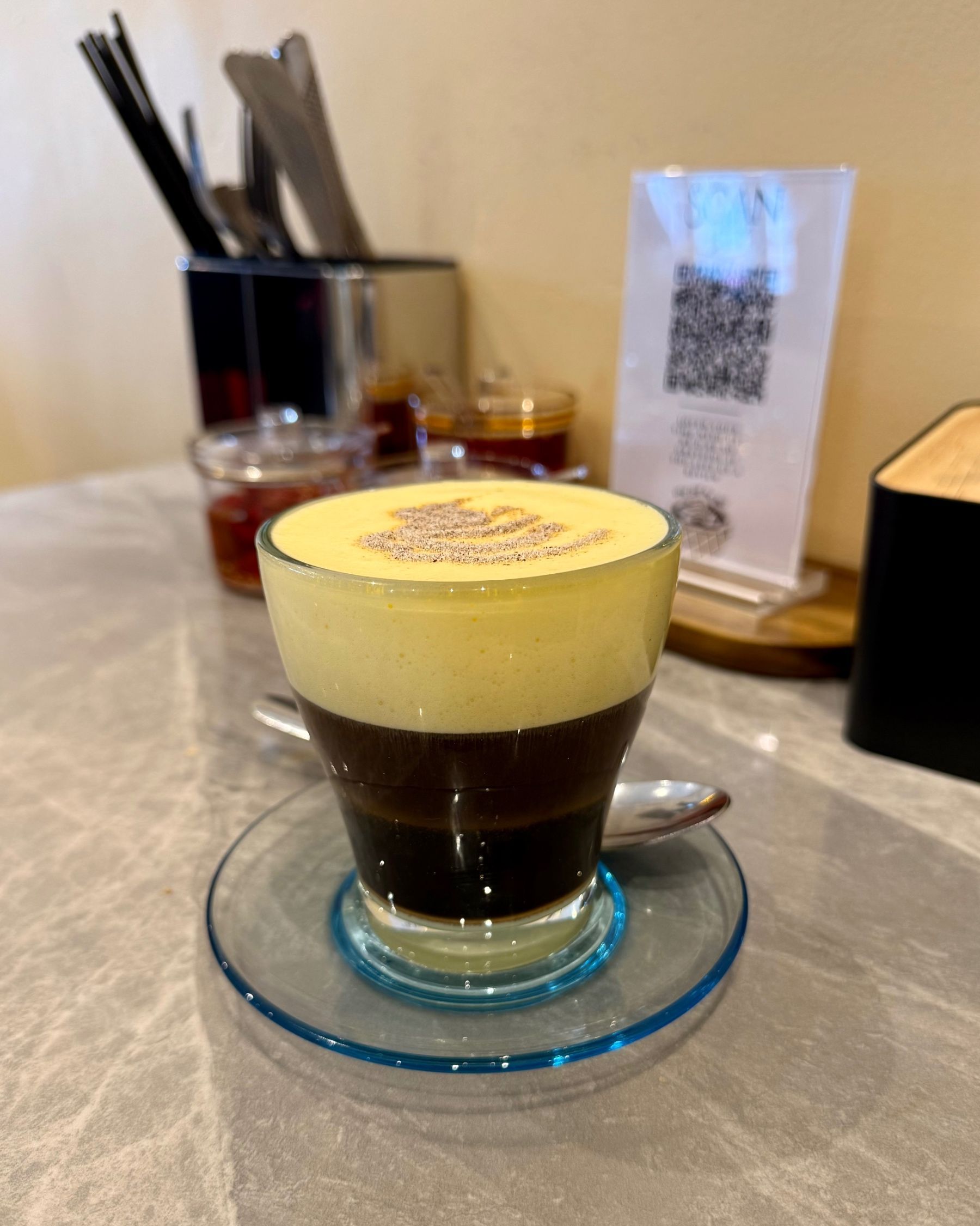 Vietnamese egg coffee with creamy foam at I Love Pho