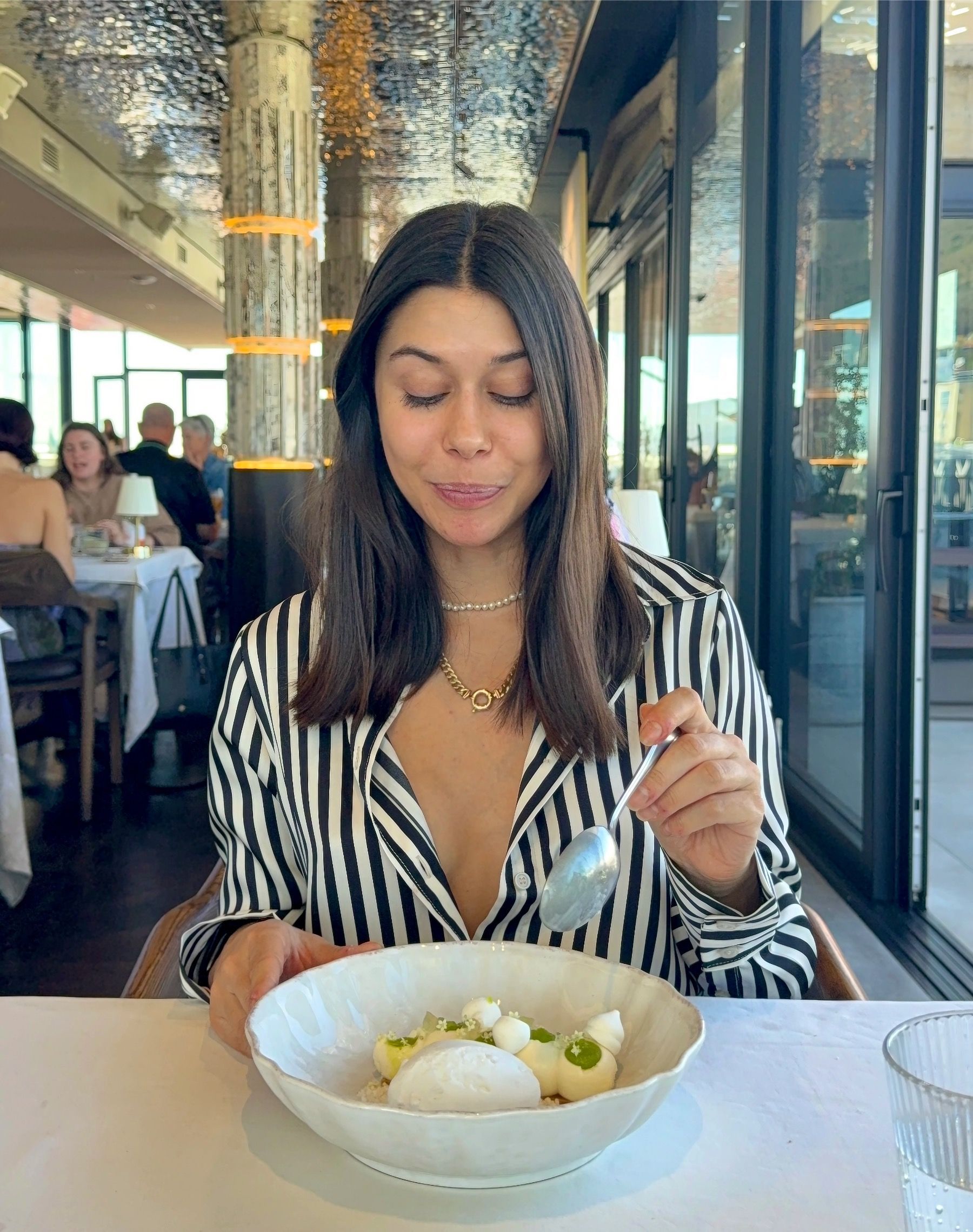 Paige enjoying modern key lime pie dessert at Marble Cape Town Restaurant Week menu