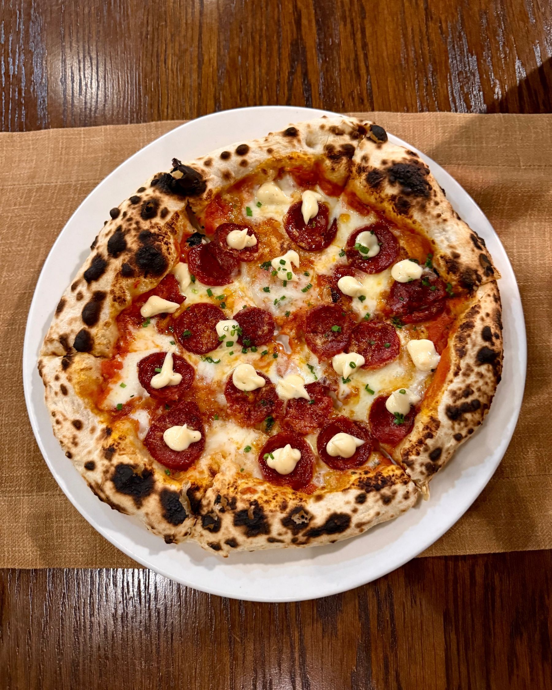 Pepperoni pizza on Neapolitan base at Morii, Vineyard Hotel