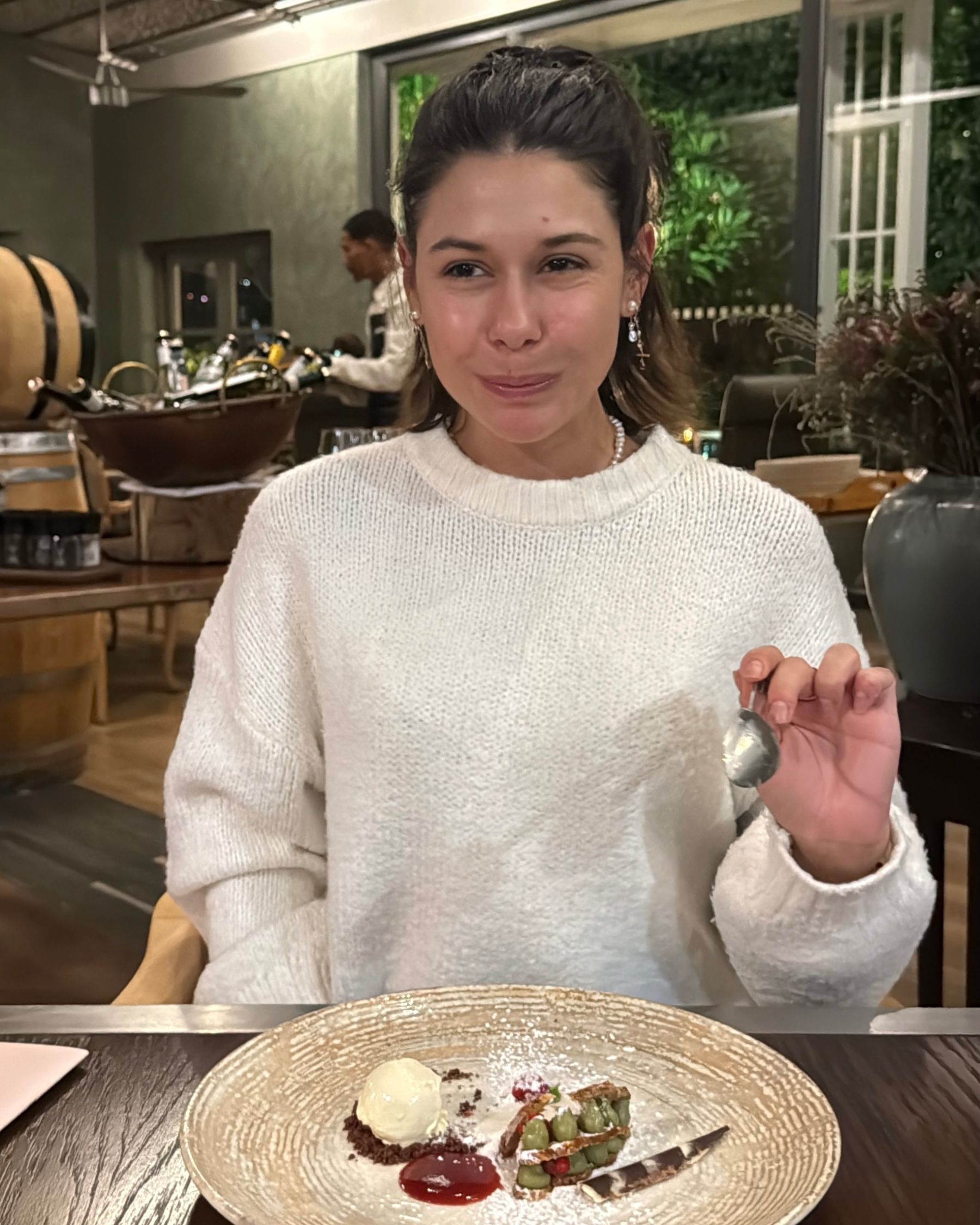 Paige is enjoying dessert at Morii, Vineyard Hotel
