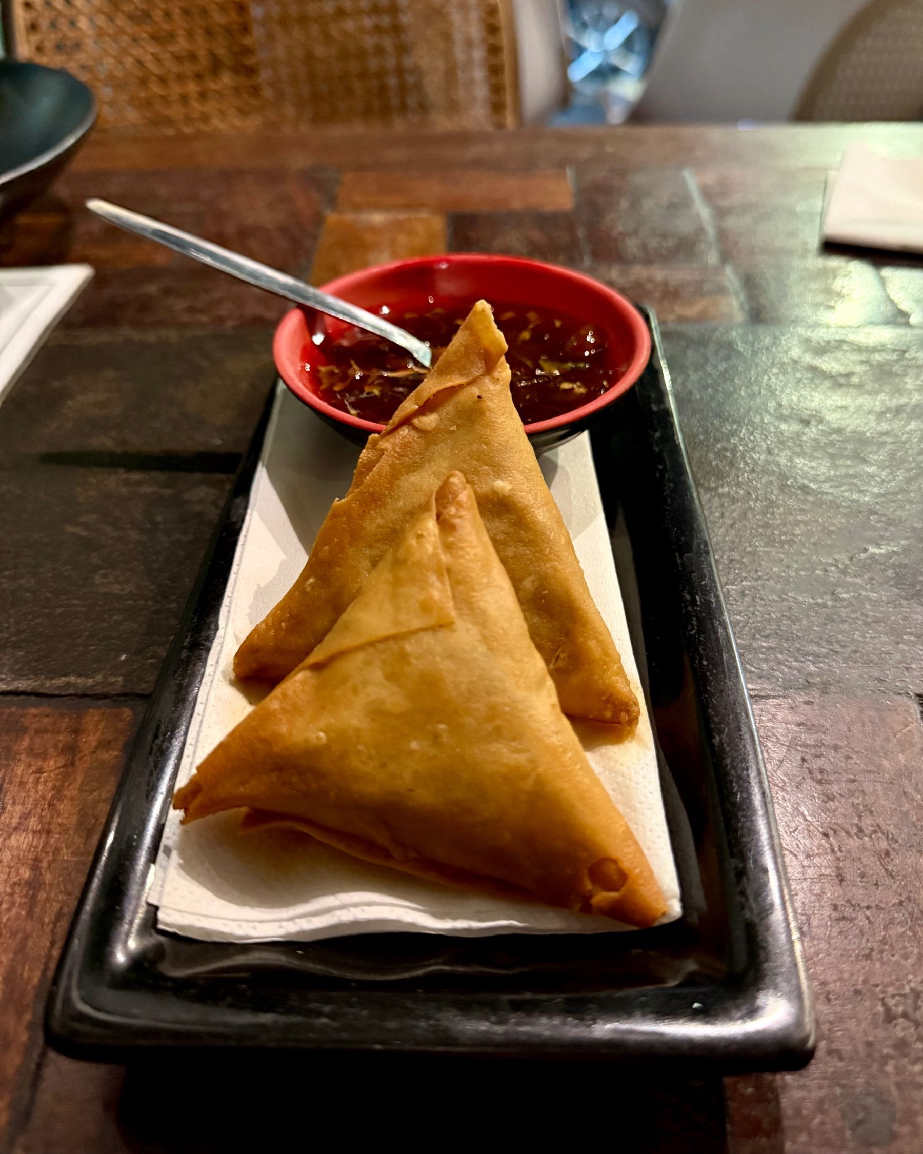 Lamb samosas with chutney at Sundoo Sea Point