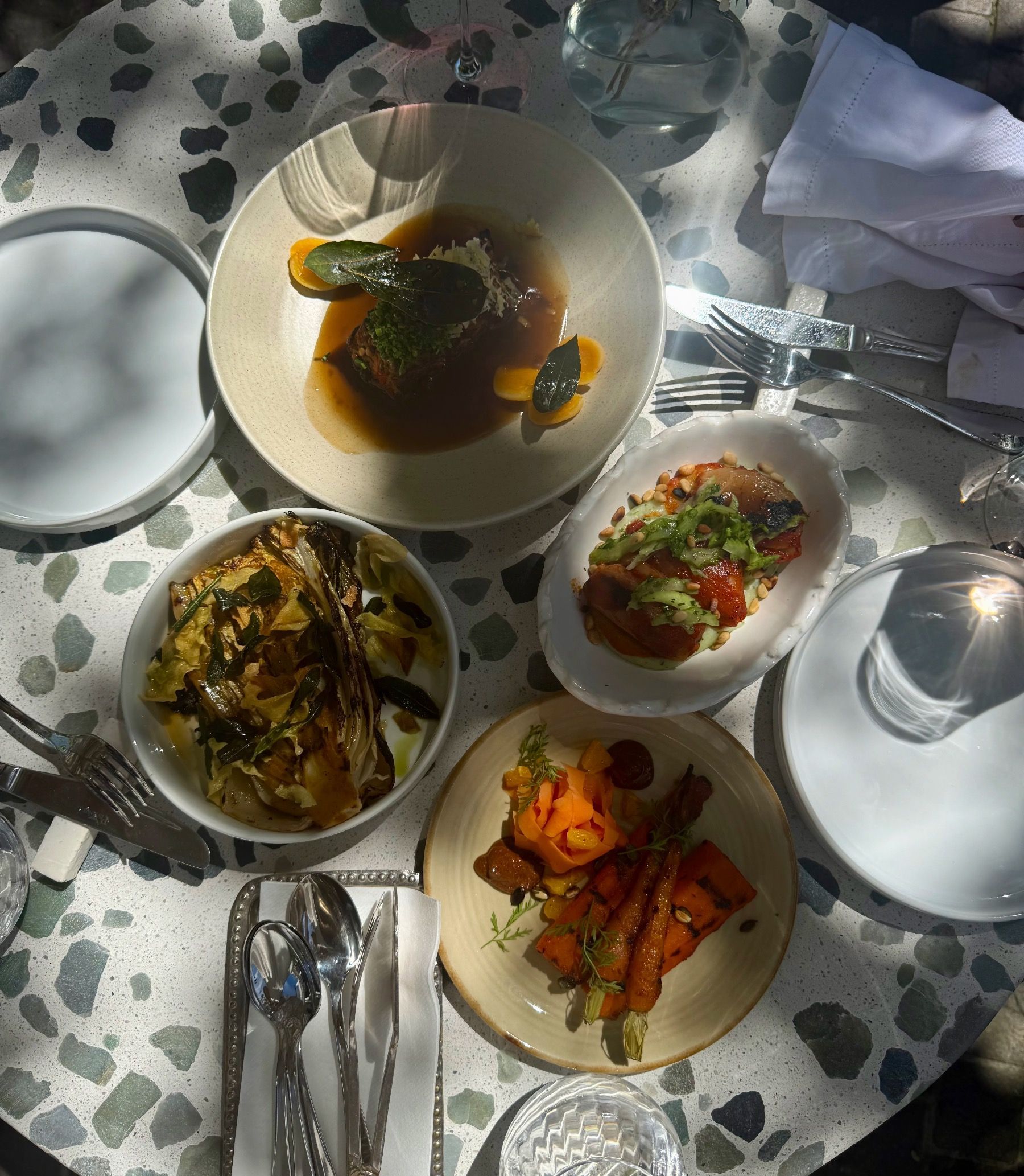 Garden set menu mains, legume terrine, glazed carrots, sogan dolma and Asian cabbage with nduja dressing, Upper Union.