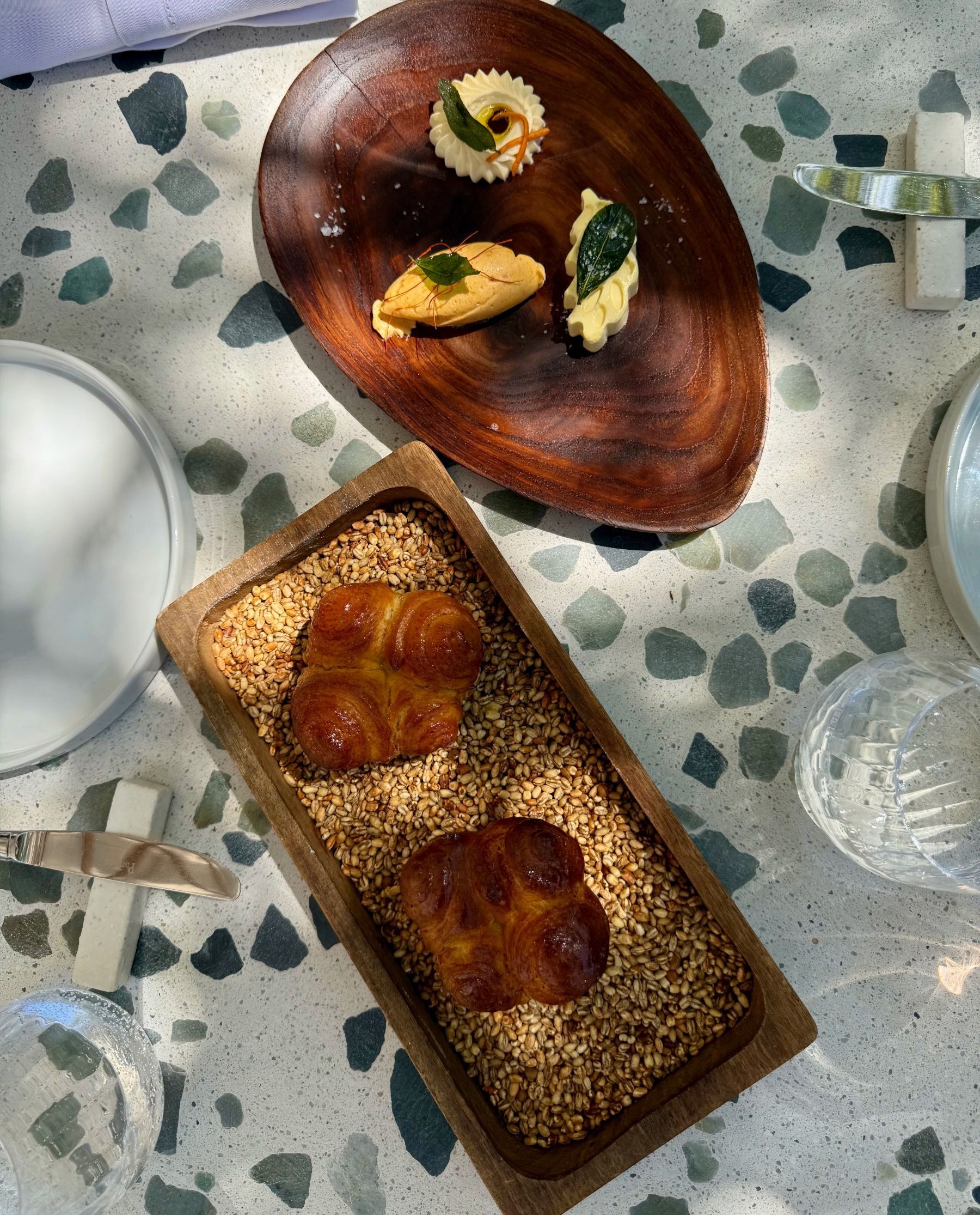 Kubaneh bread with piped butter, Upper Union Restaurant Week Garden menu Cape Town.
