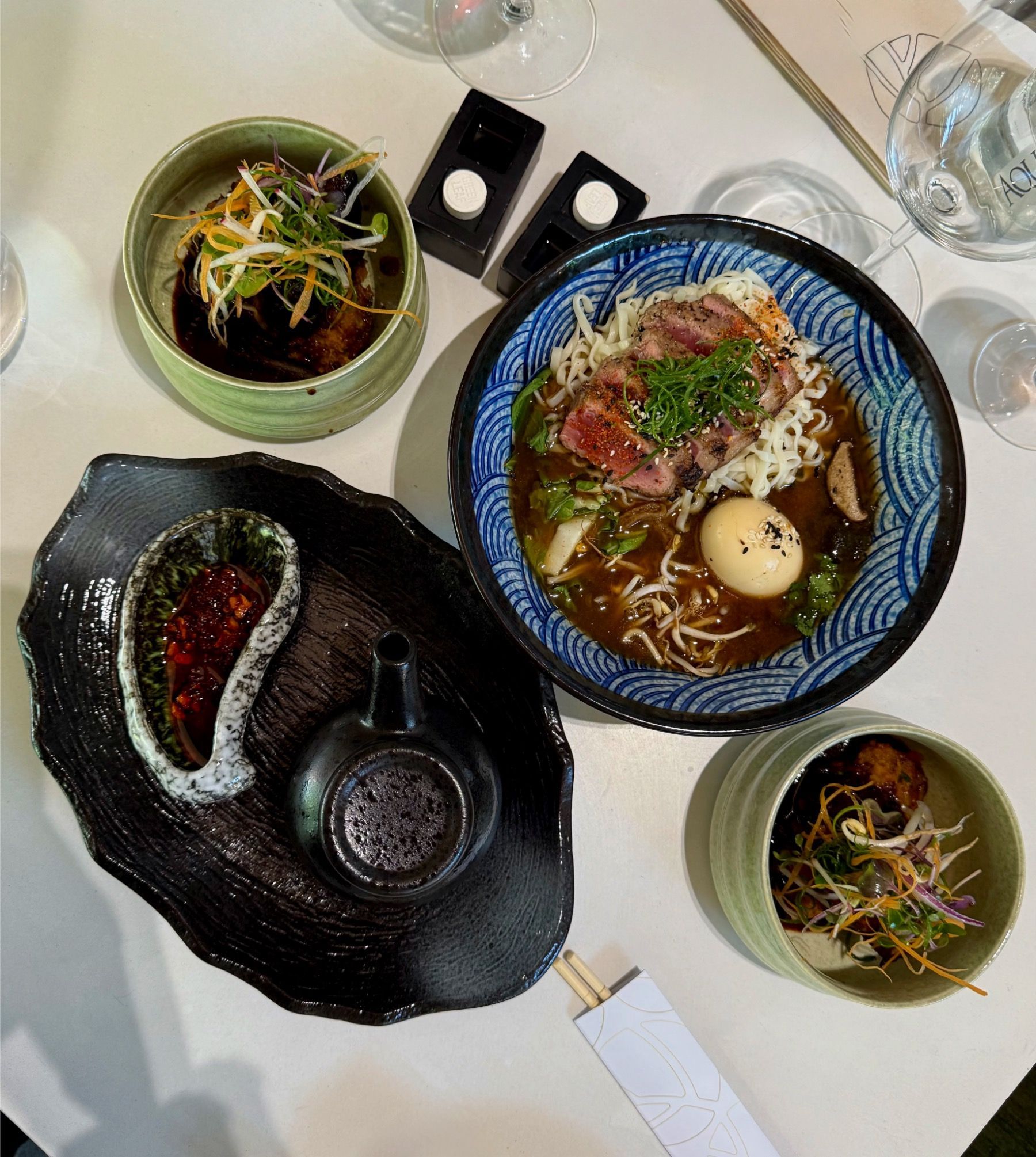 Seared sirloin ramen and hoisin short rib served at Urban Umami in Century City.
