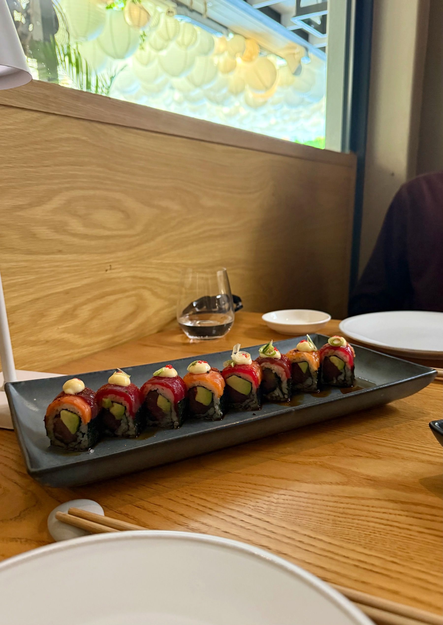 Tuna sushi rolls plated on black slate at Yama Asian Eatery Cape Town