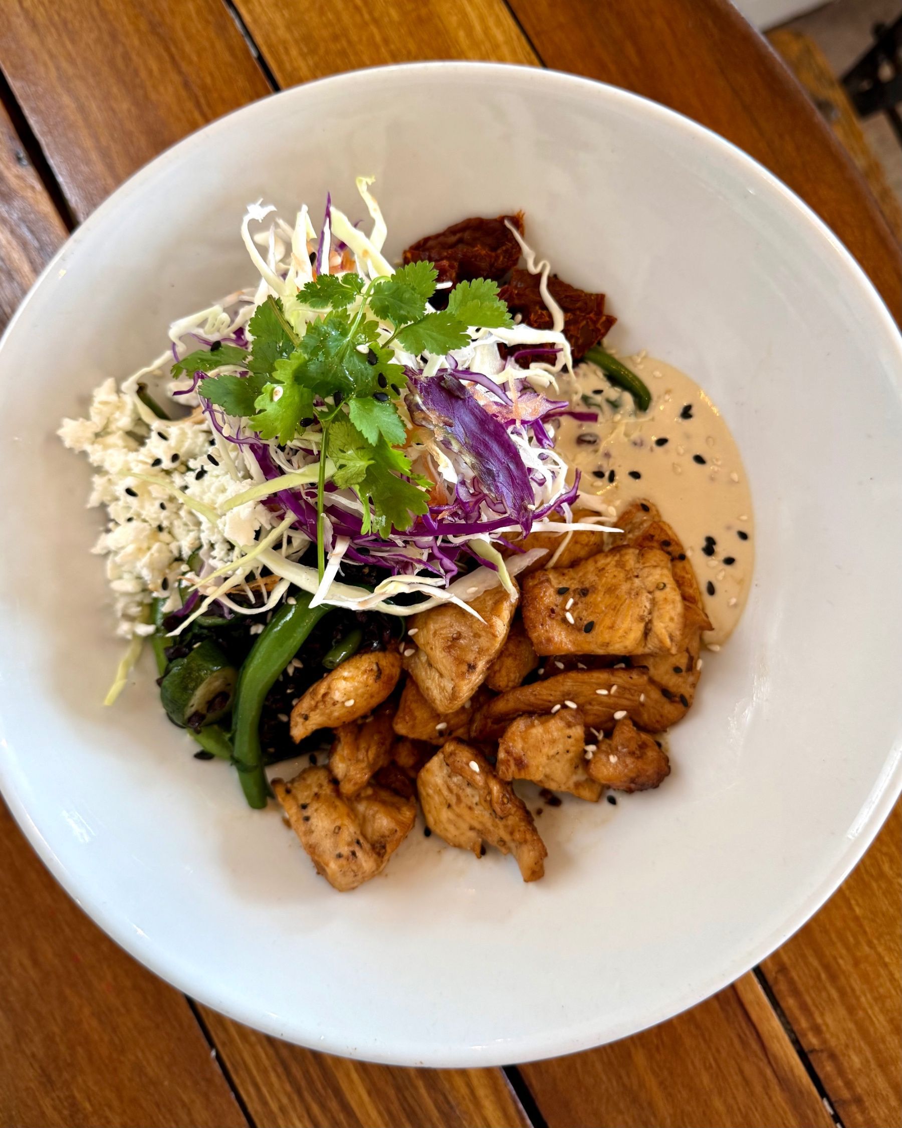 Overhead view of the Chicken Bowl at Dalebrook Café.