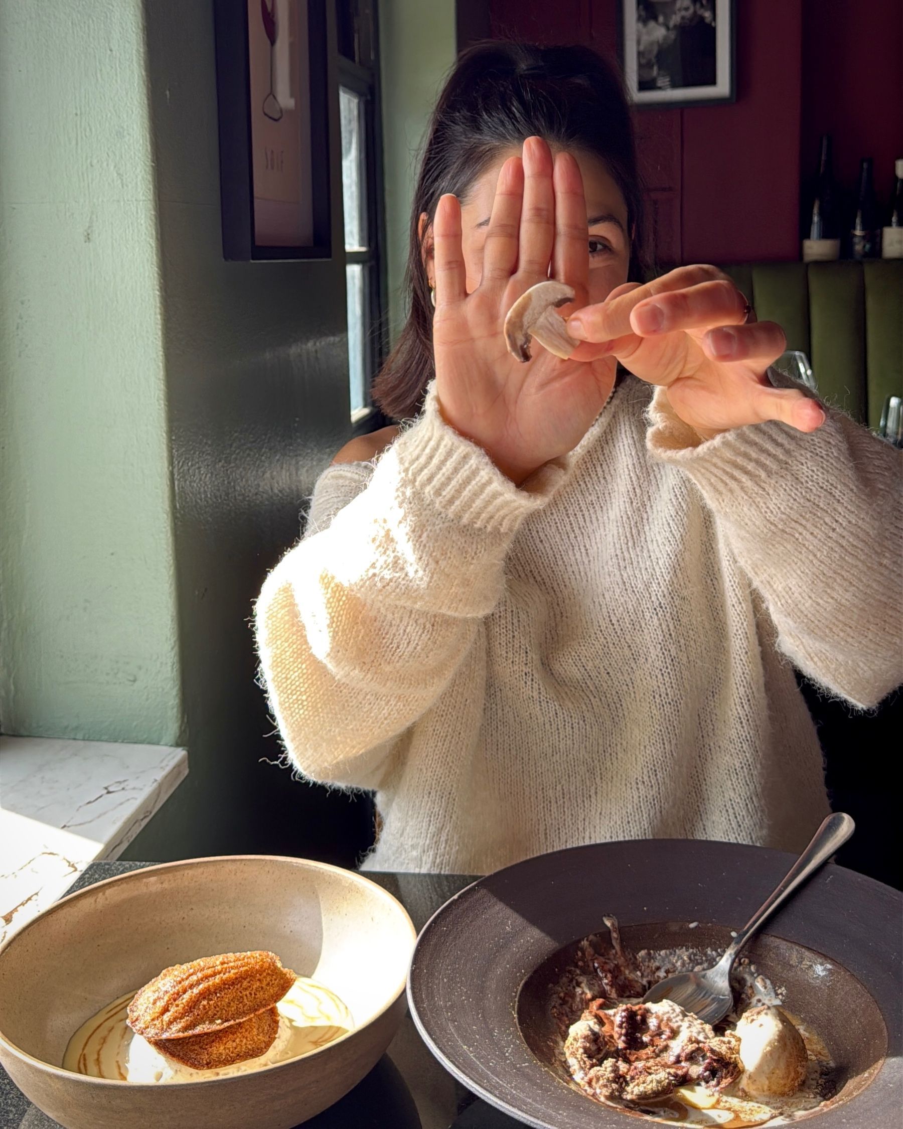 Paige enjoying the chocolate fondant dessert.