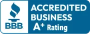 A blue sign that says accredited business a+ rating