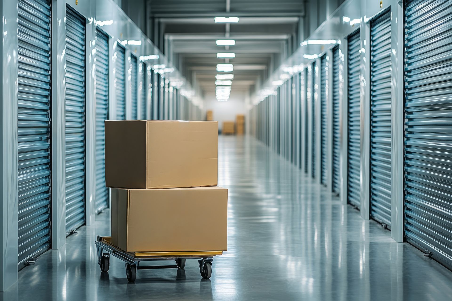 Stack of cardboard boxes ready for move-in at a modern, professional self storage facility. Stack of cardboard boxes ready for move-in at a modern, professional self storage facility.