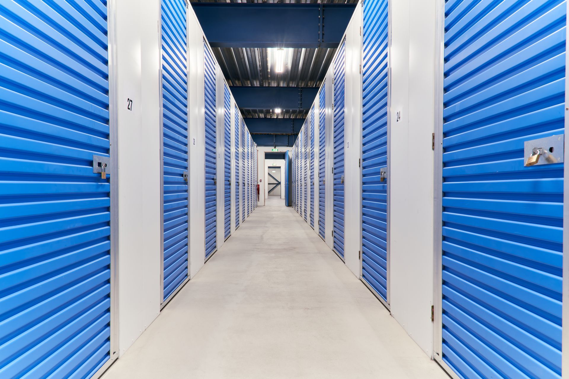 A corridor inside a self-storage facility.