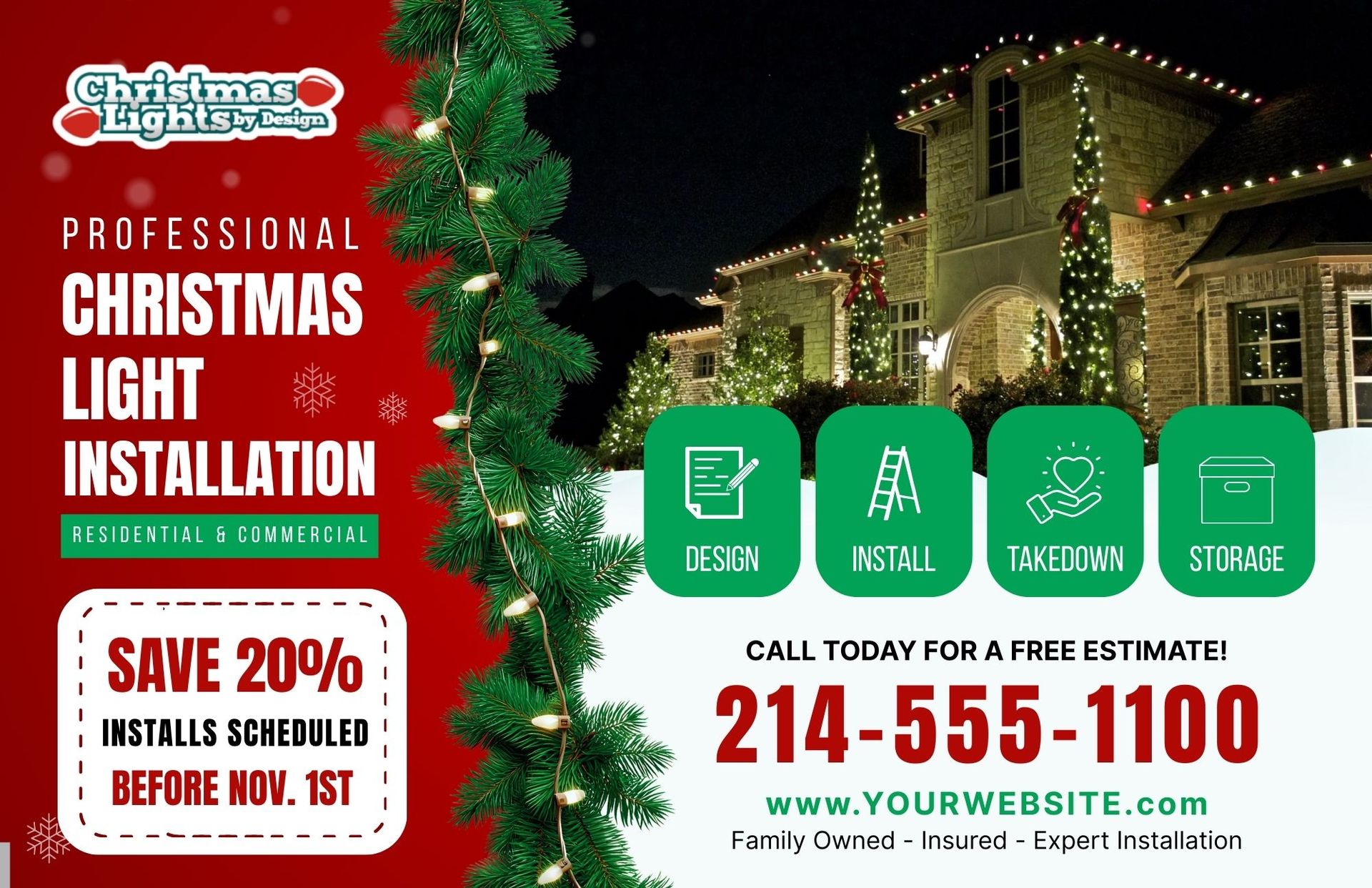 Editable Christmas Light Flyer Template Canva Postcard