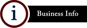 A dark red circle with a white “i” followed by a black rectangle with white text 