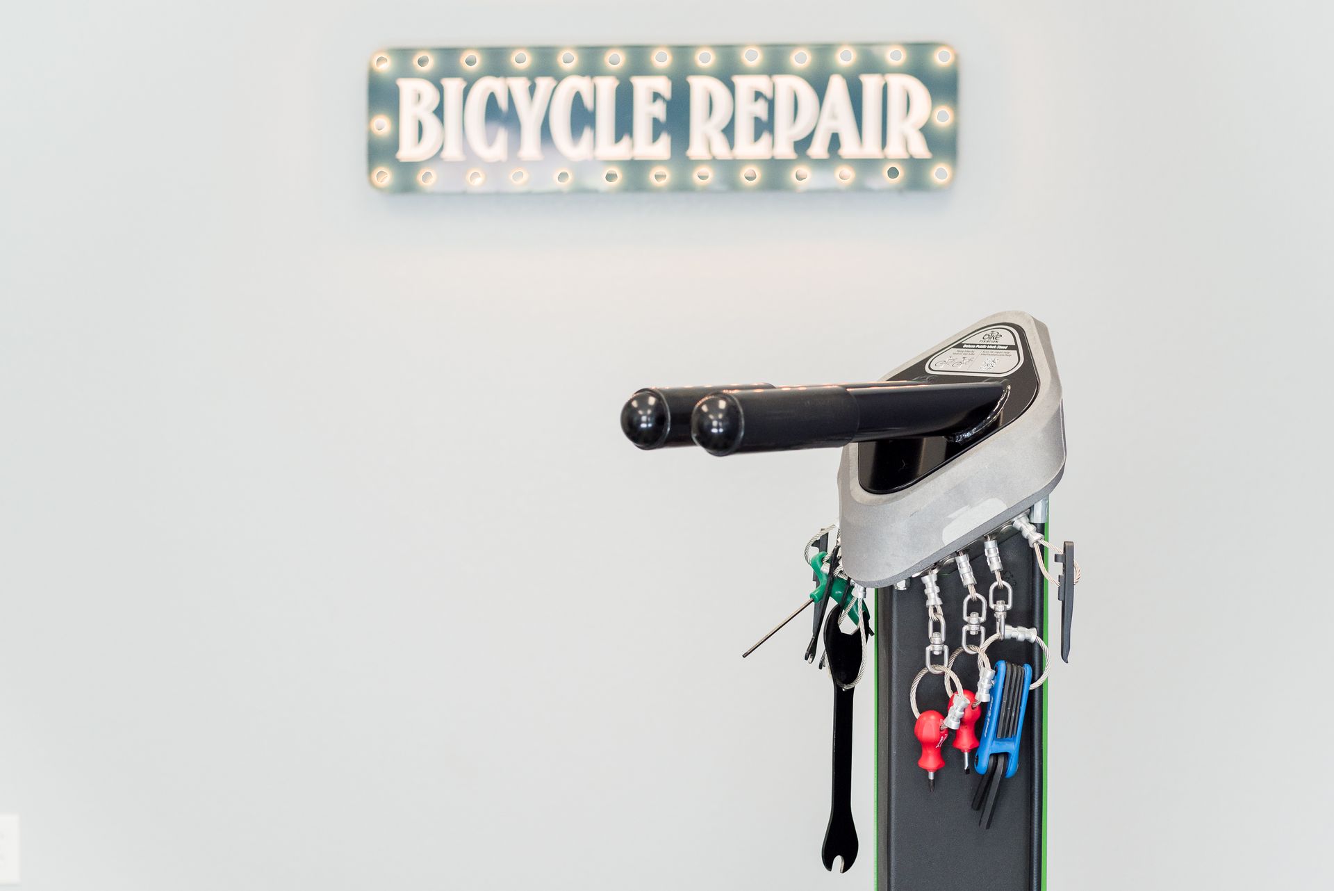 Bicycle handlebars mounted on a stand, with 