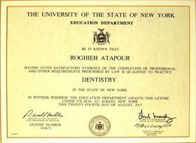 Yellow University of the State of New York education department diploma with printed seals and signatures