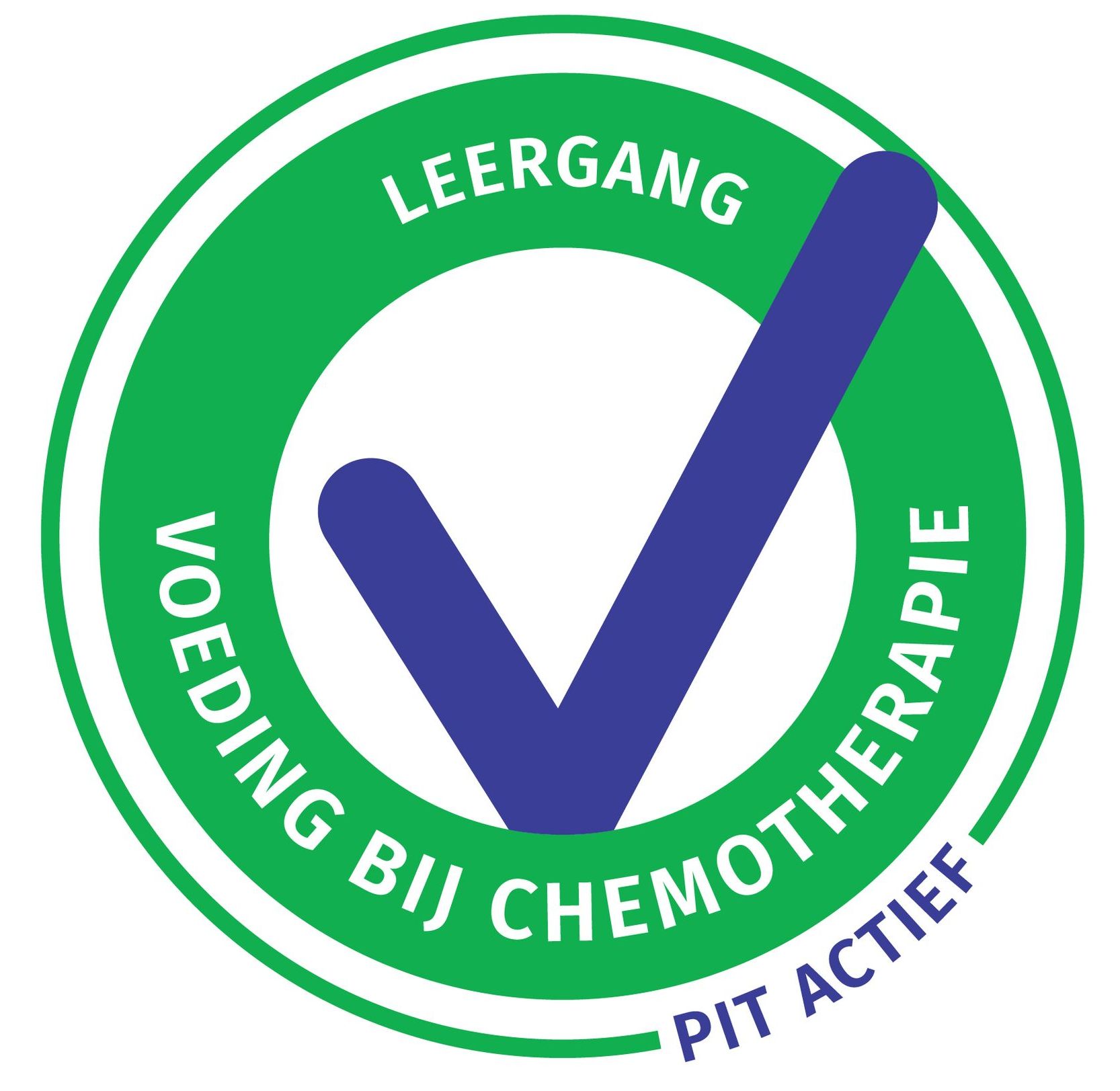 Green and blue circular seal with check mark; text: