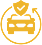 A red car is protected by a shield and an arrow.