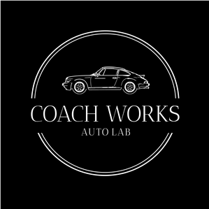 White Coach Works Auto Lab logo on a black circular background