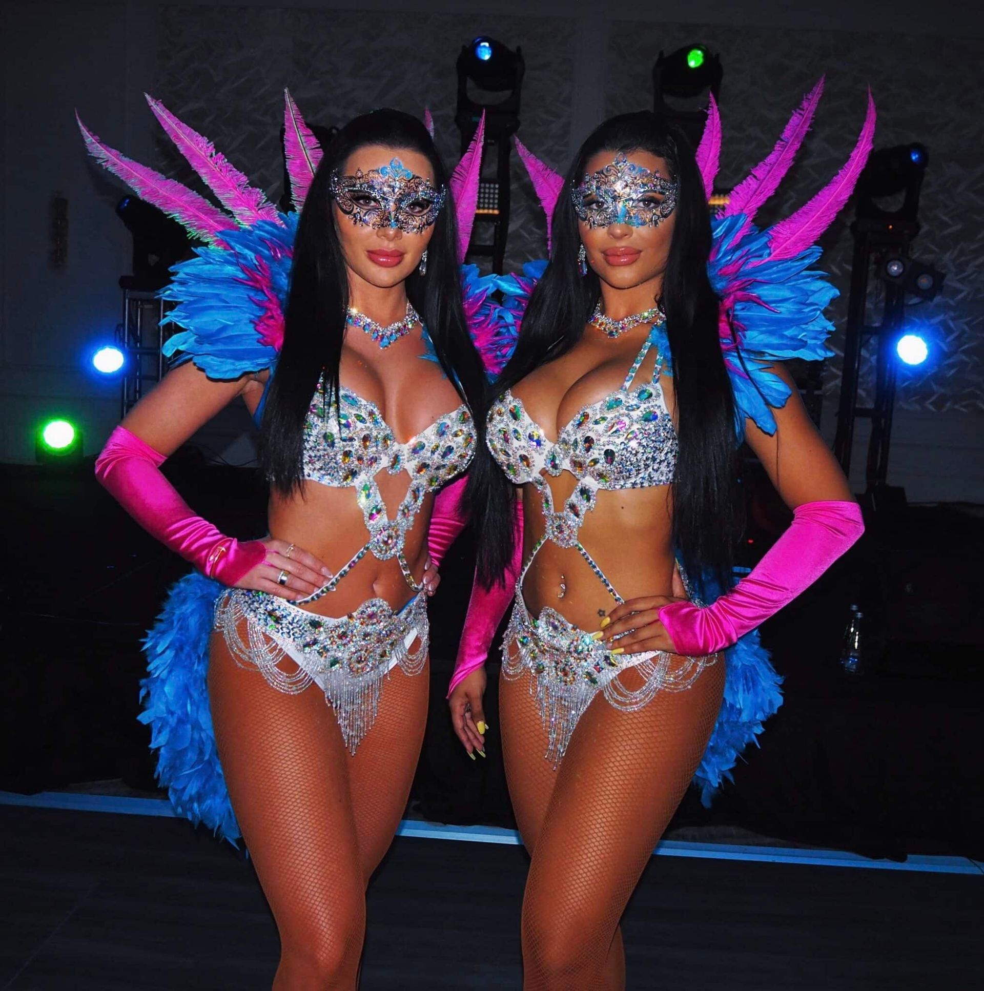 Las Vegas event atmosphere models as carnival showgirls in themed costume for corporate event.