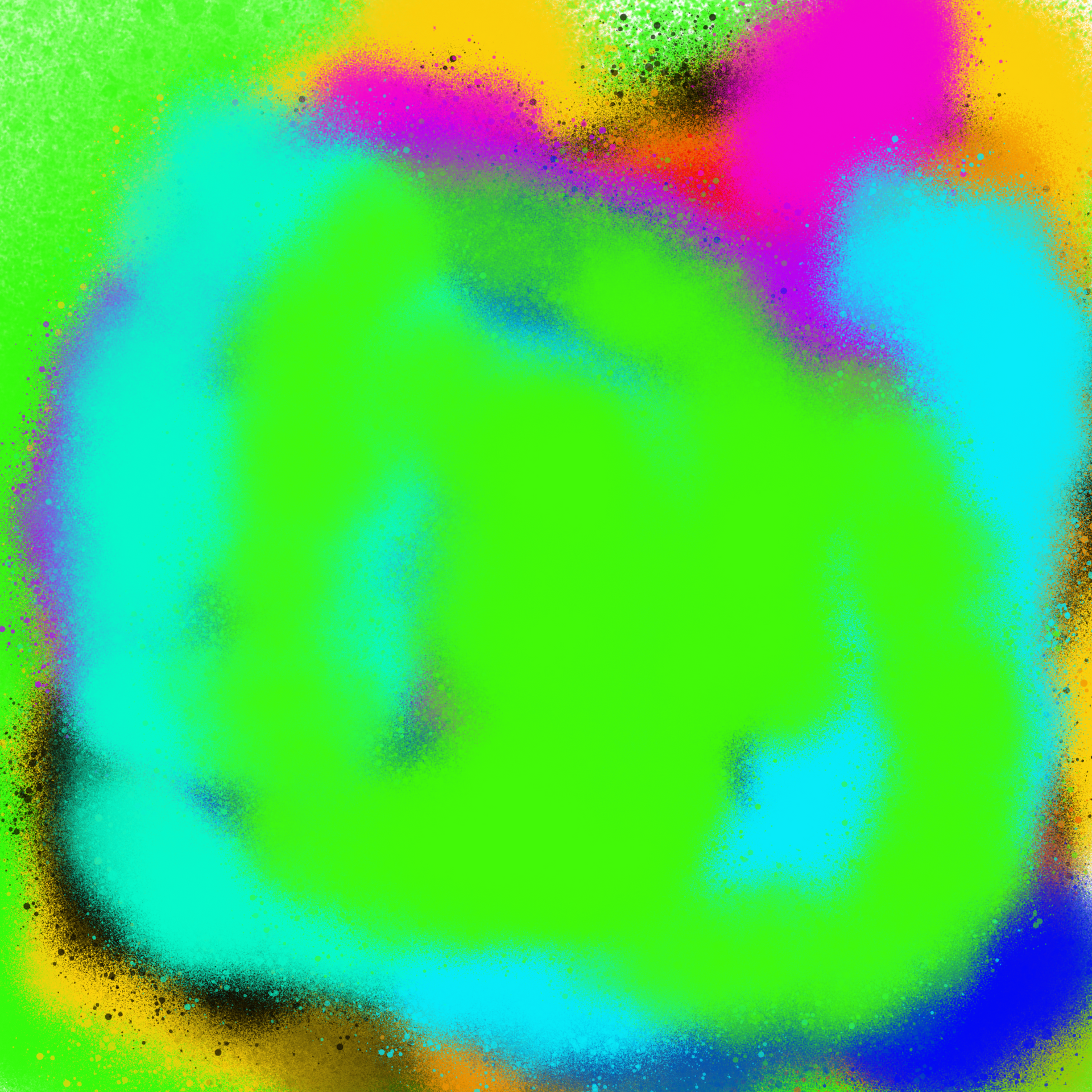 A colorful spray paint background with a green , blue , and pink circle in the middle.