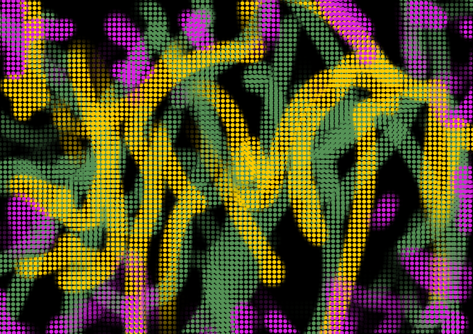 A computer generated image of a purple and yellow pattern on a black background.