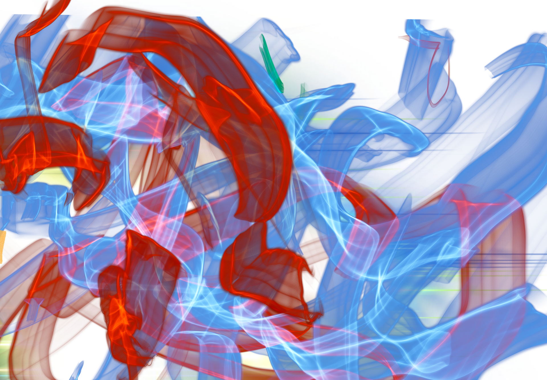 A blue and red abstract painting on a white background