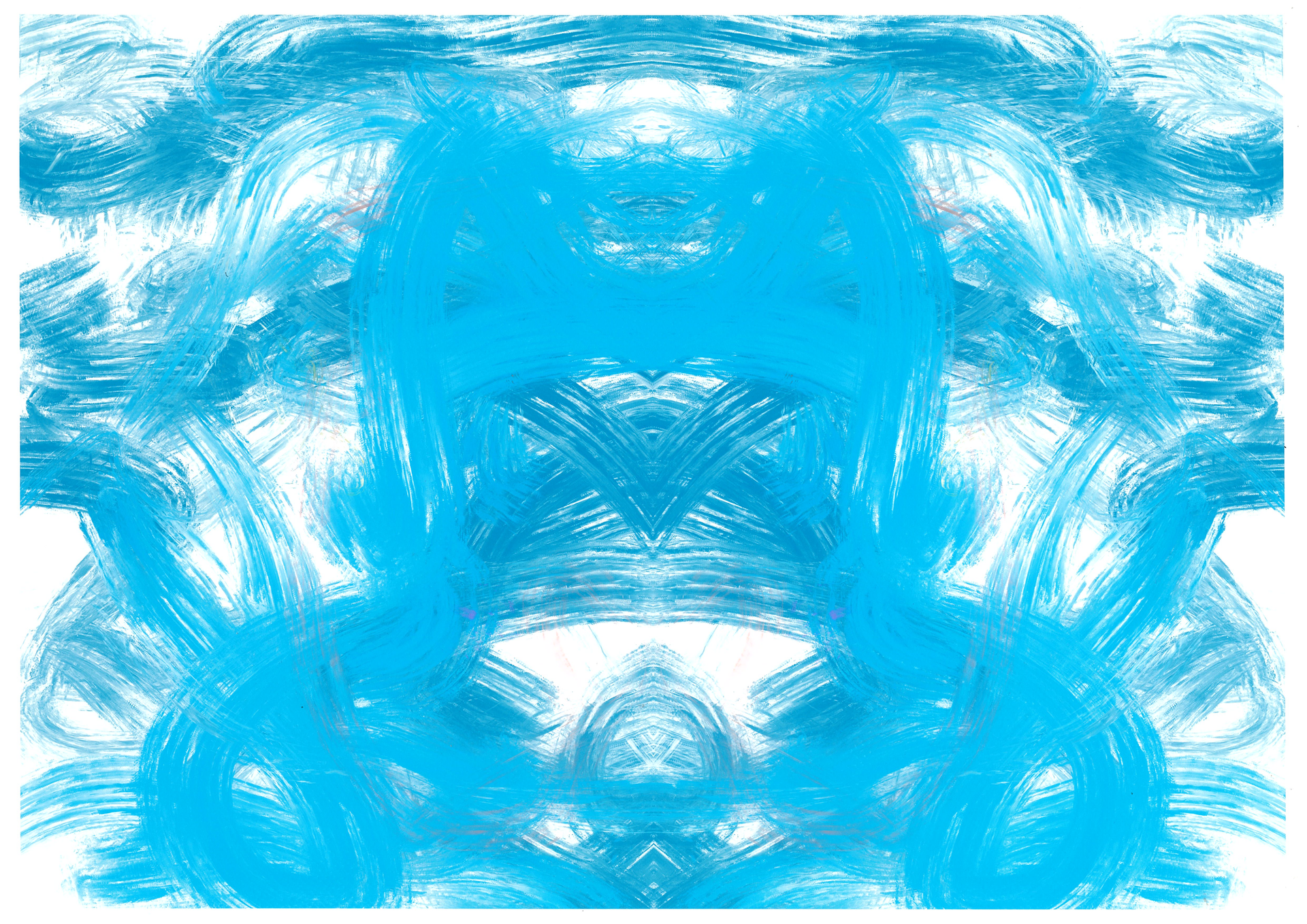 A painting of a blue waterfall with a white background