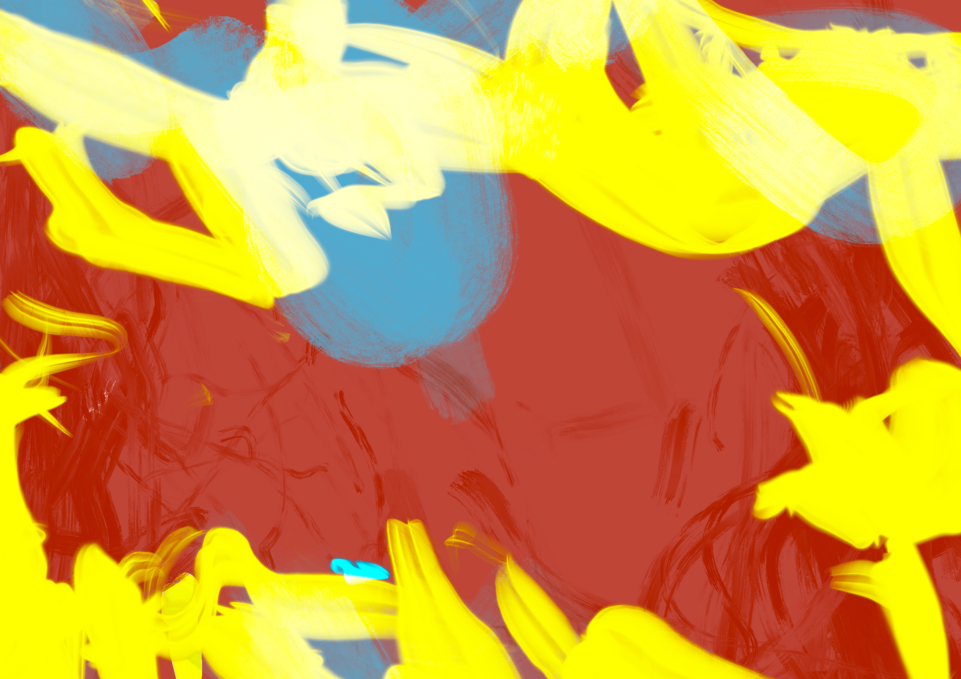 A red , yellow and blue abstract painting of a woman 's face.