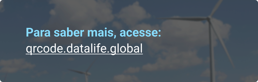 Uma imagem de um moinho de vento com as palavras para saber mais acesse qrcode.datalife.global abaixo dela