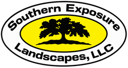 Southern Exposure Landscapes, LLC logo with a black tree on a yellow oval