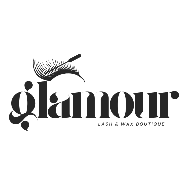 A black and white logo for a lash and wax boutique.