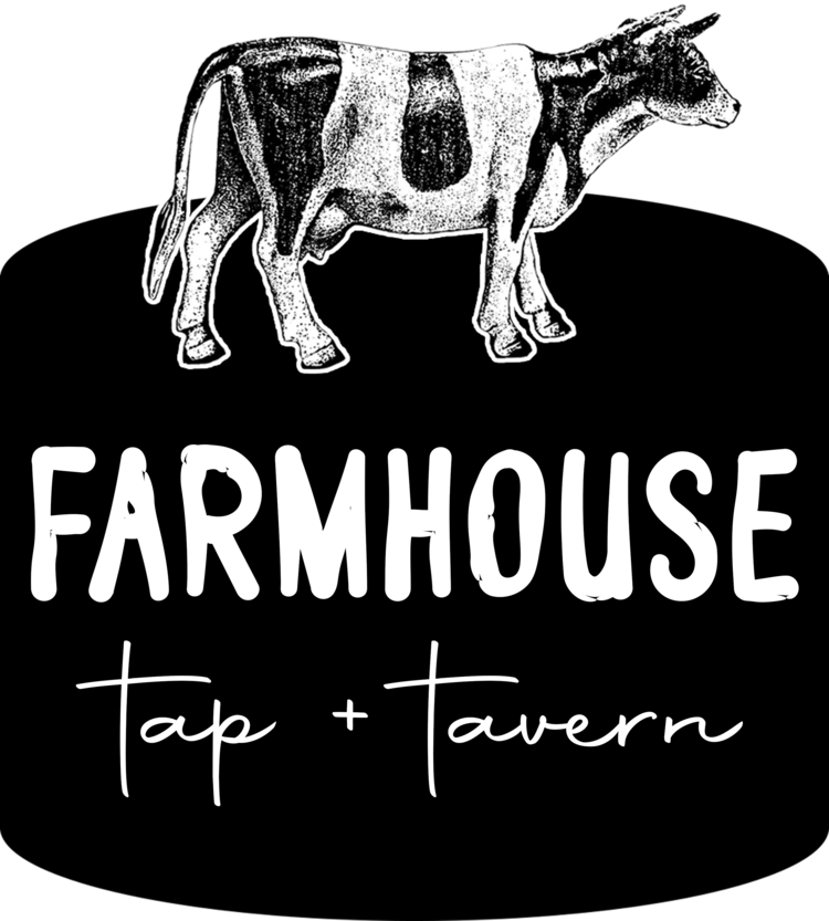 The logo for farmhouse tap and tavern has a cow on it.