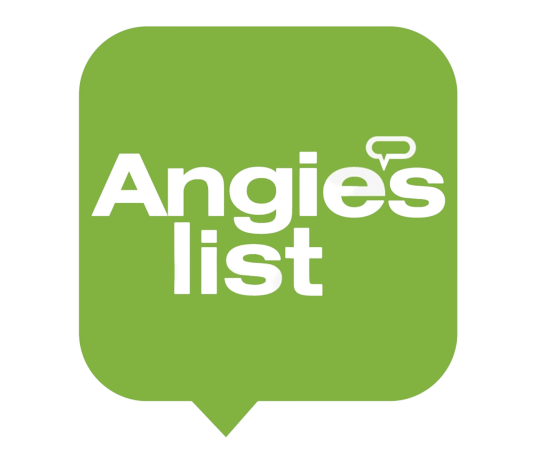Angie's List logo: White text on a green rounded square with a speech bubble shape.