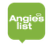 Angie's List logo: White text on a green rounded square with a speech bubble shape.