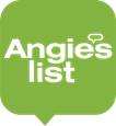 Angie's List logo, green speech bubble with white text.