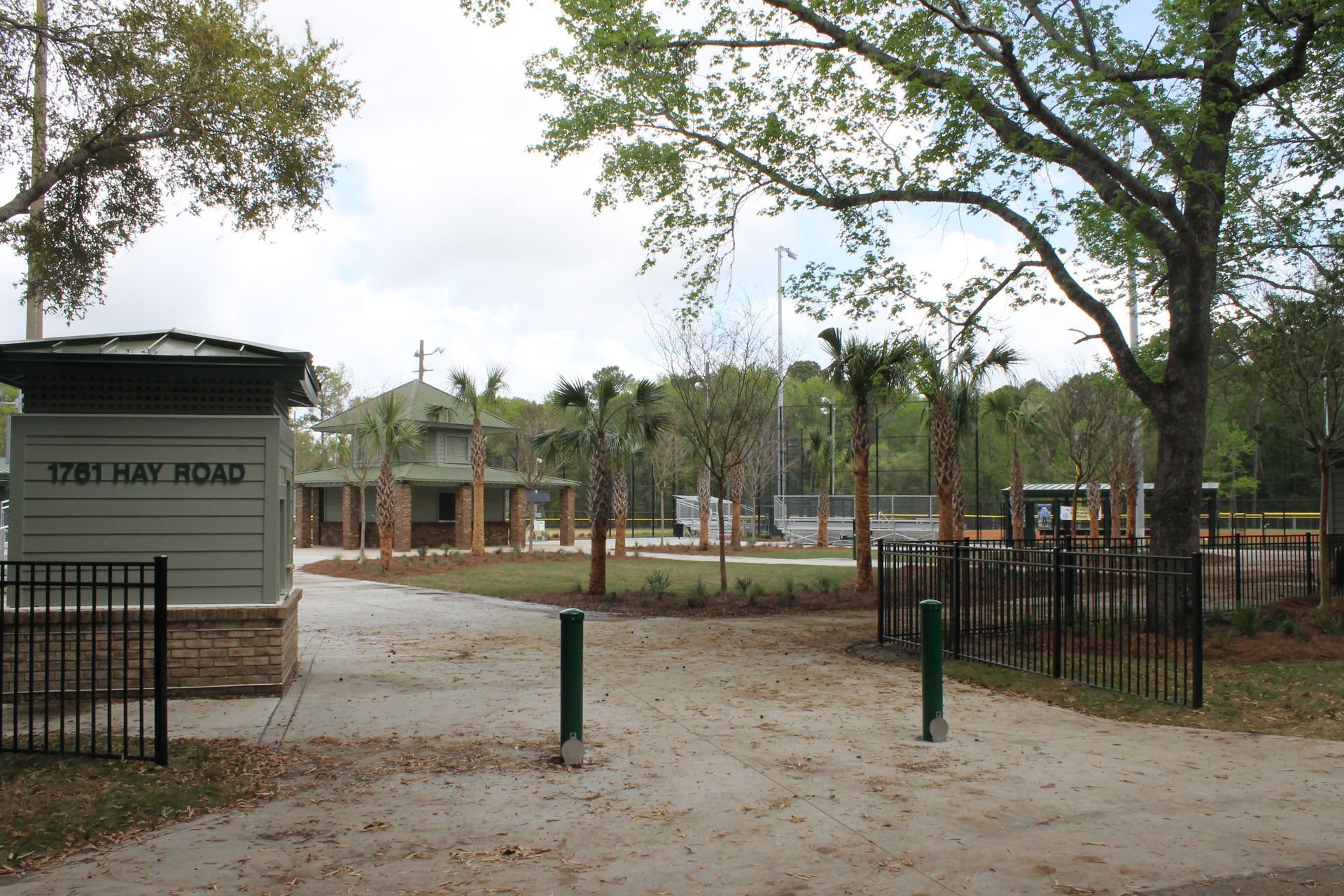 Park entrance with sign reading 