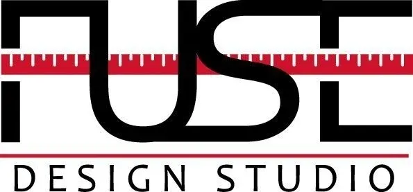Logo for FUSE Design Studio with black text and a red ruler detail.