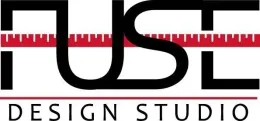 Logo for FUSE Design Studio with black text and a red ruler detail.