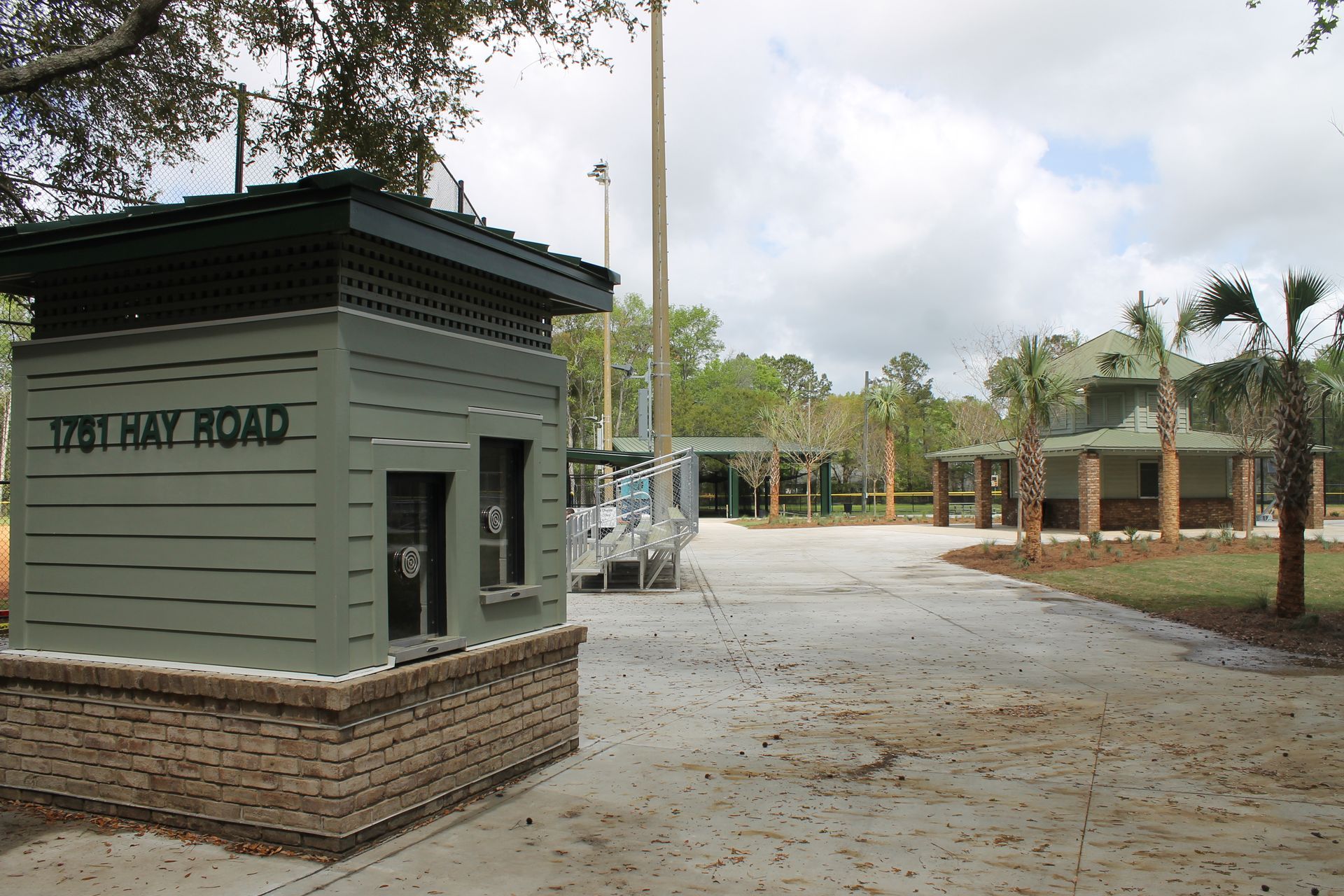 A small green booth with 