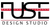 Fuse Design Studio logo with black text, a red ruler, and a dark red bar.
