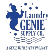 The laundry genie supply co. logo is a genie with every product.