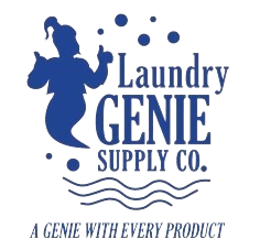 The laundry genie supply co. logo is a genie with every product.