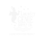 A laundry genie supply co. logo with a mermaid on a white background.