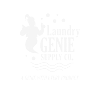 A laundry genie supply co. logo with a mermaid on a white background.