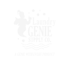 A laundry genie supply co. logo with a mermaid on a white background.